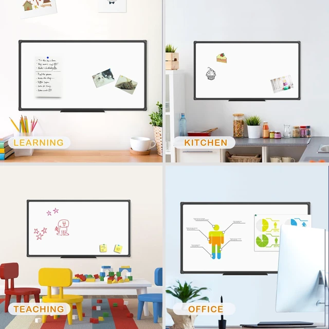 Alt view image 4 of 6 - Magnetic Whiteboard/White Board, Dry Erase Board 48 x 24 Inch, Black Aluminum Frame Wall Mounted Board for Office Home and School