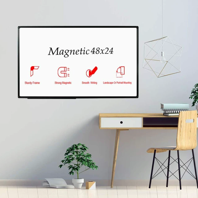Alt view image 5 of 6 - Magnetic Whiteboard/White Board, Dry Erase Board 48 x 24 Inch, Black Aluminum Frame Wall Mounted Board for Office Home and School