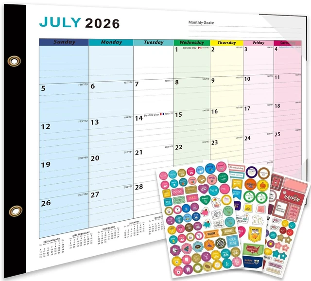 Main image of Desk Calendar 2026-2027 - 22" x 17", 18 Month Large Desk Calendar July 2026-2027 Dec, Large Desktop Calendar with Plastic Cover, Thick Paper, Corner Protectors - Colorful (3 Stickers Included)