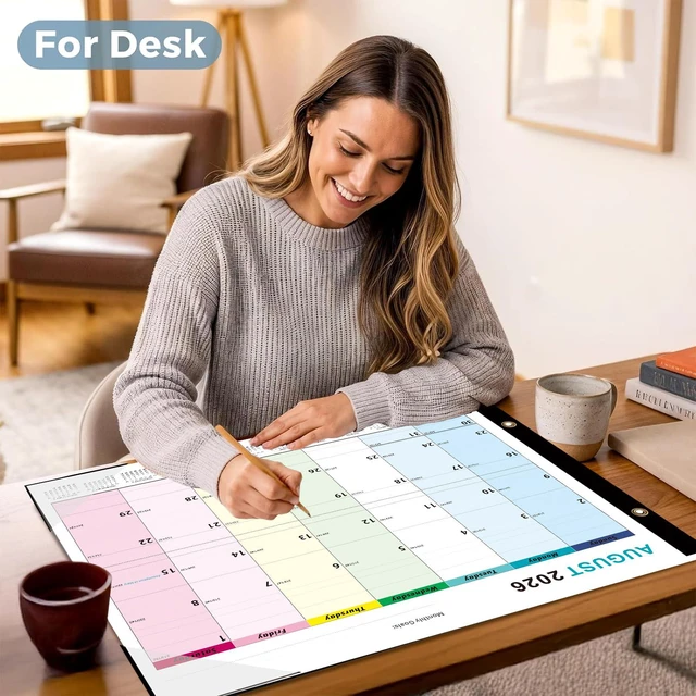 Alt view image 2 of 7 - Desk Calendar 2026-2027 - 22" x 17", 18 Month Large Desk Calendar July 2026-2027 Dec, Large Desktop Calendar with Plastic Cover, Thick Paper, Corner Protectors - Colorful (3 Stickers Included)