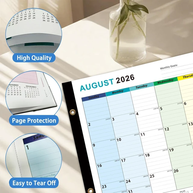 Alt view image 3 of 7 - Desk Calendar 2026-2027 - 22" x 17", 18 Month Large Desk Calendar July 2026-2027 Dec, Large Desktop Calendar with Plastic Cover, Thick Paper, Corner Protectors - Colorful (3 Stickers Included)