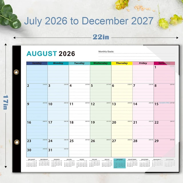 Alt view image 4 of 7 - Desk Calendar 2026-2027 - 22" x 17", 18 Month Large Desk Calendar July 2026-2027 Dec, Large Desktop Calendar with Plastic Cover, Thick Paper, Corner Protectors - Colorful (3 Stickers Included)