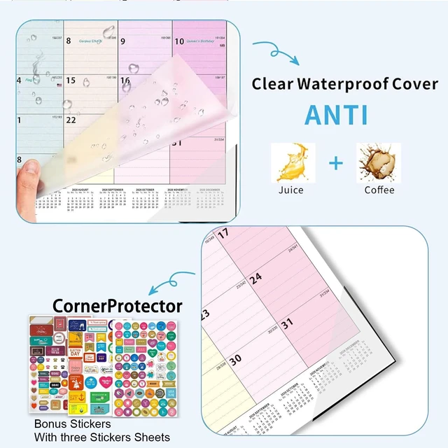 Alt view image 5 of 7 - Desk Calendar 2026-2027 - 22" x 17", 18 Month Large Desk Calendar July 2026-2027 Dec, Large Desktop Calendar with Plastic Cover, Thick Paper, Corner Protectors - Colorful (3 Stickers Included)