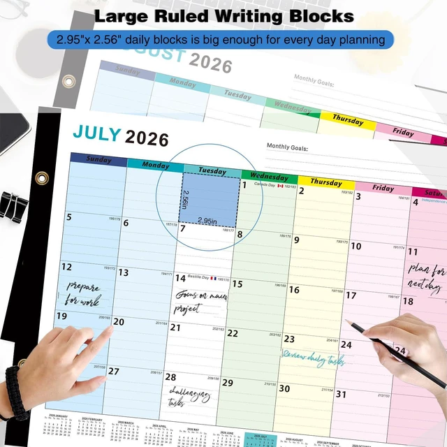 Alt view image 6 of 7 - Desk Calendar 2026-2027 - 22" x 17", 18 Month Large Desk Calendar July 2026-2027 Dec, Large Desktop Calendar with Plastic Cover, Thick Paper, Corner Protectors - Colorful (3 Stickers Included)