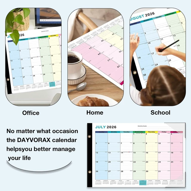 Alt view image 7 of 7 - Desk Calendar 2026-2027 - 22" x 17", 18 Month Large Desk Calendar July 2026-2027 Dec, Large Desktop Calendar with Plastic Cover, Thick Paper, Corner Protectors - Colorful (3 Stickers Included)