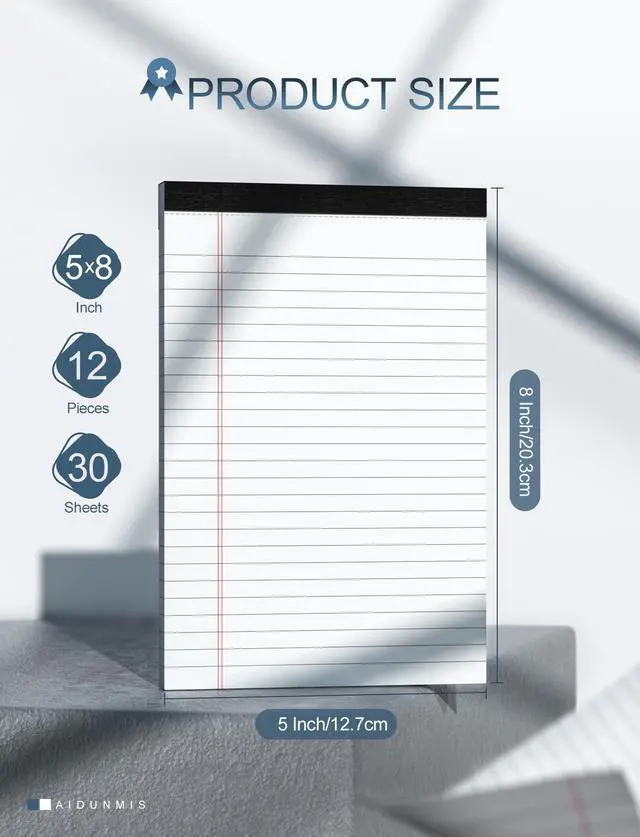 Alt view image 2 of 7 - 12 Pack Note Pads 5x8 Small Legal Pads White Notepads 5x8 Inch Paper Pads 5x8 Notepad Small Writing Pads 30 Sheets Per Notebook for Work White Lined Note Pads 5x8 Small Legal Notepads for School