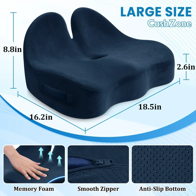 Alt view image 2 of 7 - Ergonomic Seat Cushion, Sciatica Support for Office Chair, Blue Large Size for Sciatica & Hip & Tailbone Pain Relief, Memory Foam Office Chair Cushion for Car, Long Trip, Desk Chair, Lab