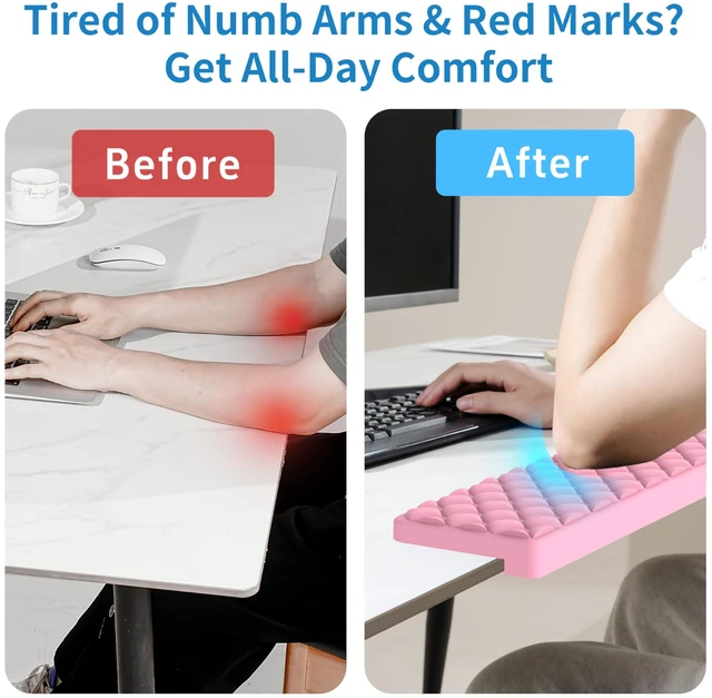 Alt view image 2 of 6 - L-Shaped Desk Elbow Pad for Desk, Memory Foam Elbow Support Padding with Non-Slip, Ergonomic Desk Edge Cushion, Wrist Comfort Support for Office Home 2 Pcs (Diamond Pink)