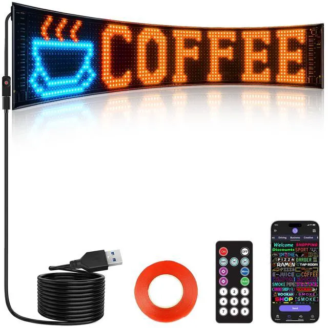 Main image of Bright Multiple Programmable LED Sign, 23''x5'' Full Color Scrolling LED Signs Flexible USB 5V LED Store Sign Bluetooth App Control Custom Text Pattern Animation for Store Car