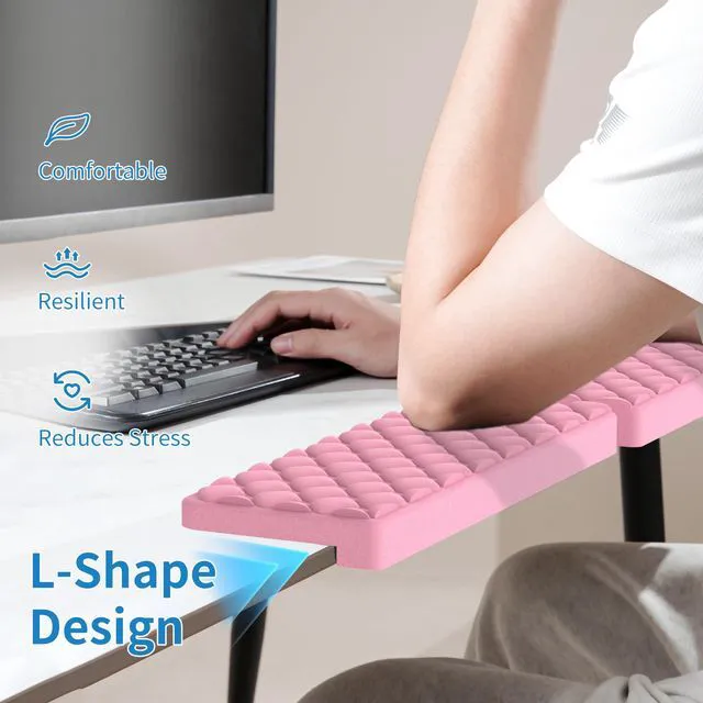 Alt view image 5 of 6 - L-Shaped Desk Elbow Pad for Desk, Memory Foam Elbow Support Padding with Non-Slip, Ergonomic Desk Edge Cushion, Wrist Comfort Support for Office Home 2 Pcs (Diamond Pink)