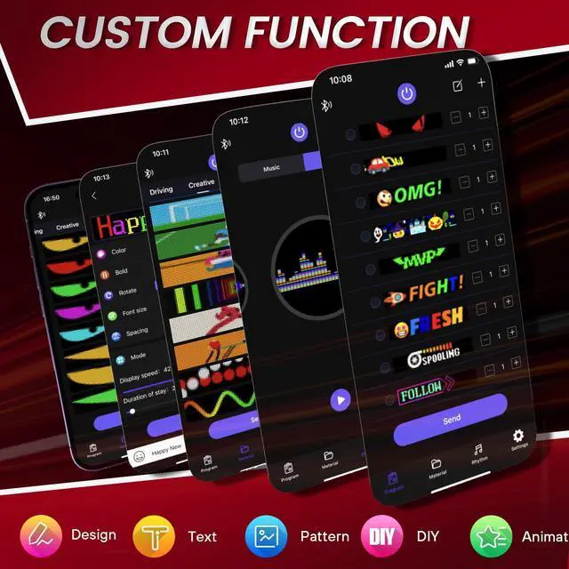 Alt view image 2 of 6 - Bright Multiple Programmable LED Sign, 23''x5'' Full Color Scrolling LED Signs Flexible USB 5V LED Store Sign Bluetooth App Control Custom Text Pattern Animation for Store Car