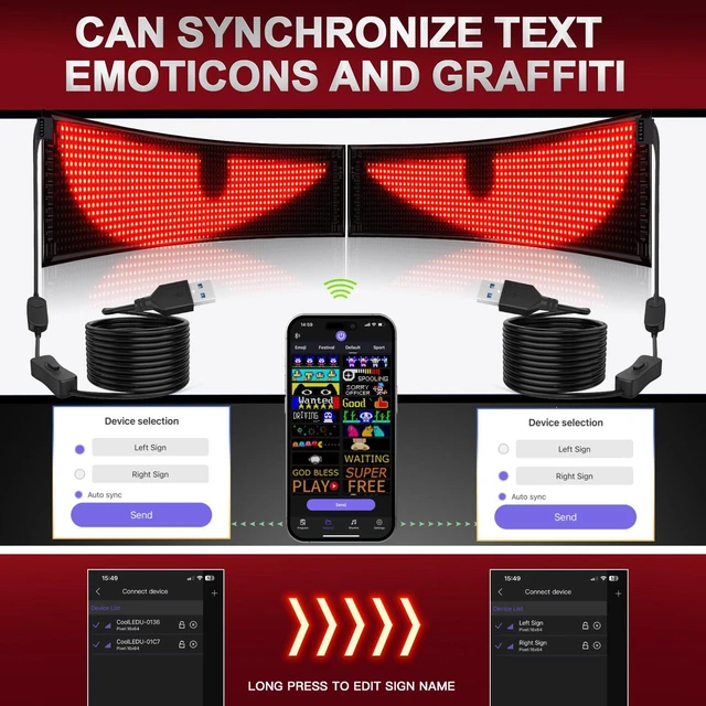 Alt view image 5 of 6 - Bright Multiple Programmable LED Sign, 23''x5'' Full Color Scrolling LED Signs Flexible USB 5V LED Store Sign Bluetooth App Control Custom Text Pattern Animation for Store Car