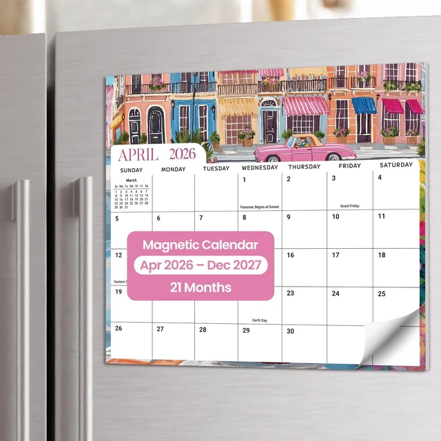 Main image of 2026-2027 Magnetic Calendar for Refrigerator, Apr 2026-Dec 2027 21-Month Fridge Calendar 2026-2027 for Home Planning, Scheduling and Easy Organization, Colorful City