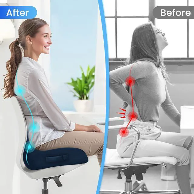 Alt view image 7 of 7 - Ergonomic Seat Cushion, Sciatica Support for Office Chair, Blue Large Size for Sciatica & Hip & Tailbone Pain Relief, Memory Foam Office Chair Cushion for Car, Long Trip, Desk Chair, Lab