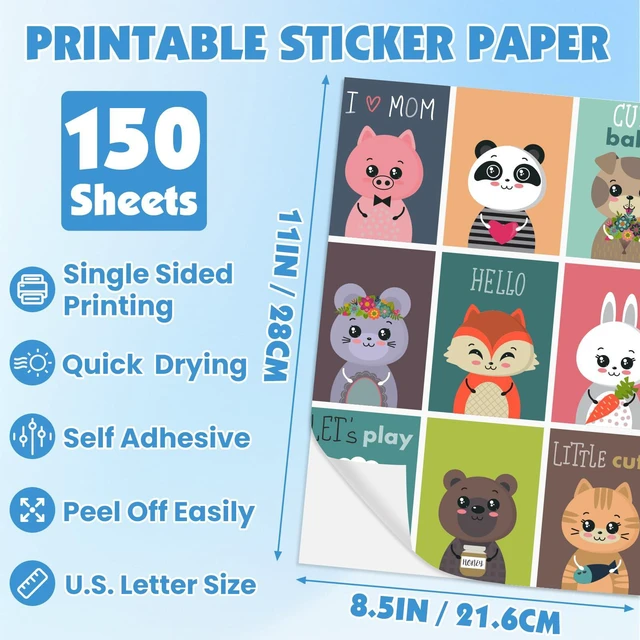 Alt view image 2 of 7 - 150 Sheets Glossy Sticker Paper, 8.5in x 11in Printable Sticker Paper Self-adhesive Sticker Papers for Inkjet & Laser Printer, Vibrant Colors, Dries Quickly, US Letter Size