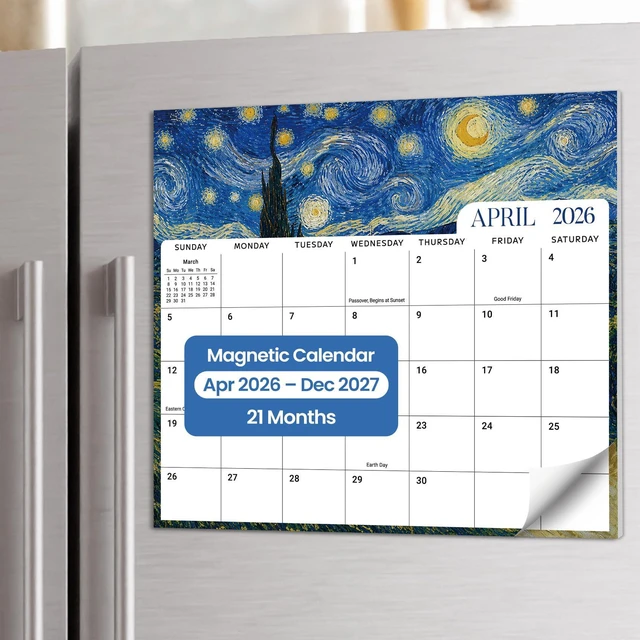 Main image of 2026-2027 Magnetic Calendar for Refrigerator, Apr 2026-Dec 2027 21-Month Fridge Calendar 2026-2027 for Home Planning, Scheduling and Easy Organization, Van Gogh