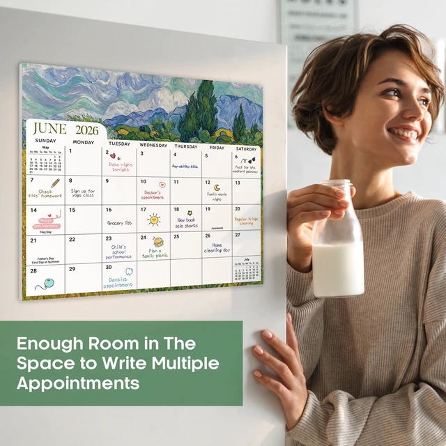 Alt view image 3 of 7 - 2026-2027 Magnetic Calendar for Refrigerator, Apr 2026-Dec 2027 21-Month Fridge Calendar 2026-2027 for Home Planning, Scheduling and Easy Organization, Van Gogh