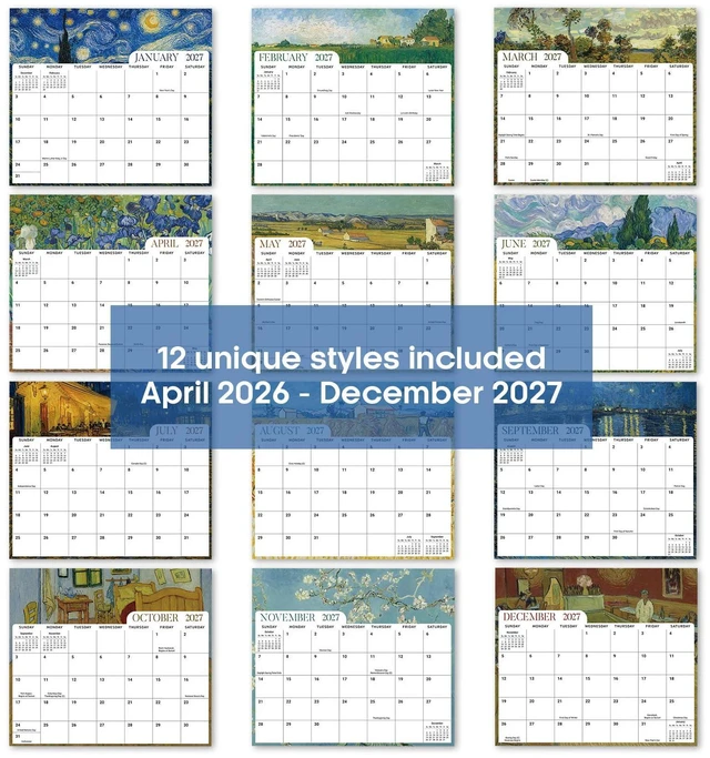 Alt view image 6 of 7 - 2026-2027 Magnetic Calendar for Refrigerator, Apr 2026-Dec 2027 21-Month Fridge Calendar 2026-2027 for Home Planning, Scheduling and Easy Organization, Van Gogh