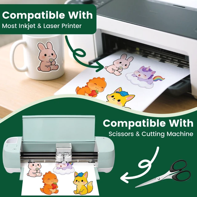 Alt view image 3 of 7 - 150 Sheets Matte Sticker Paper, 8.5in x 11in Printable Sticker Paper Self-adhesive Sticker Papers for Inkjet & Laser Printer, Vibrant Colors, Dries Quickly, US Letter Size