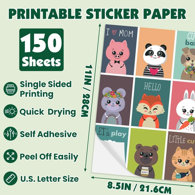 Alt view image 2 of 7 - 150 Sheets Matte Sticker Paper, 8.5in x 11in Printable Sticker Paper Self-adhesive Sticker Papers for Inkjet & Laser Printer, Vibrant Colors, Dries Quickly, US Letter Size