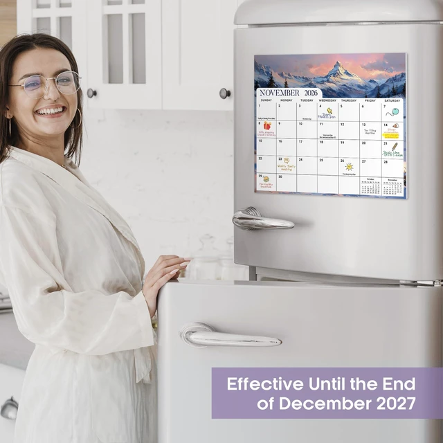 Alt view image 5 of 7 - 2026-2027 Magnetic Calendar for Refrigerator, Apr 2026-Dec 2027 21-Month Fridge Calendar 2026-2027 for Home Planning, Scheduling and Easy Organization, European Landscape