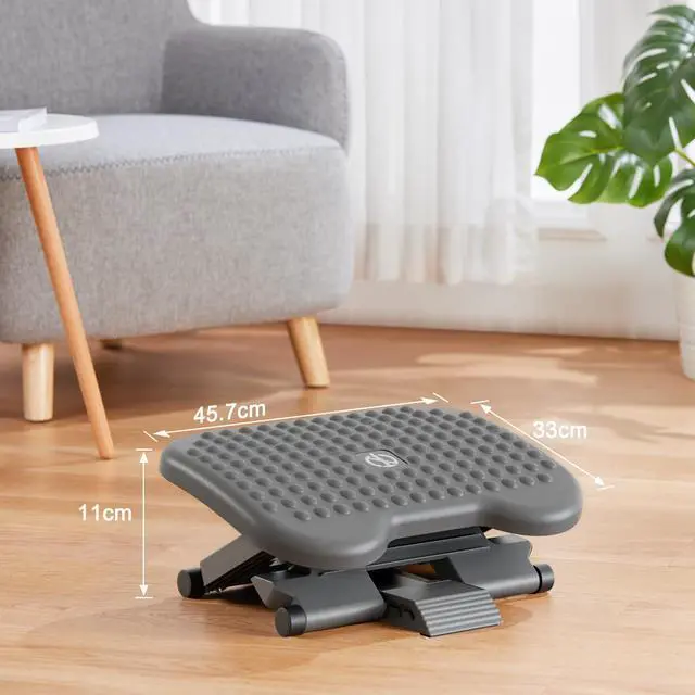 Alt view image 7 of 7 - Adjustable Foot Rest for Under Desk with 3 Height Position, Gray 18×13 inch platform, massage texture, ±30° tilt, large non-skid surface, pre-assembled for use, washable and odorless