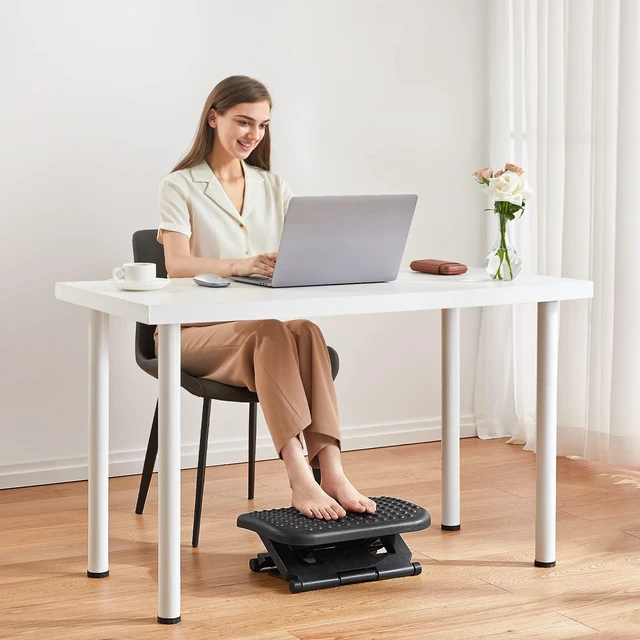 Alt view image 2 of 7 - Adjustable Foot Rest for Under Desk with Massage Surface and Tilt 3 height positions, large non-skid platform, pre-assembled foot stool for work, study and home office, ergonomic leg support