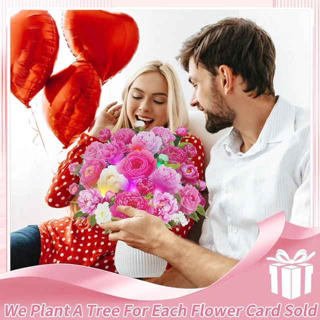 Alt view image 6 of 7 - Birthday Cards with MUSIC LIGHTS, 3D Pop Up Penoy Bouquet For Women 10 Inch Life Size, Play Birthday Song, Lights Dance, Paper Forever Flower, Musical Birthday Card Gift For Mom Grandma Wife