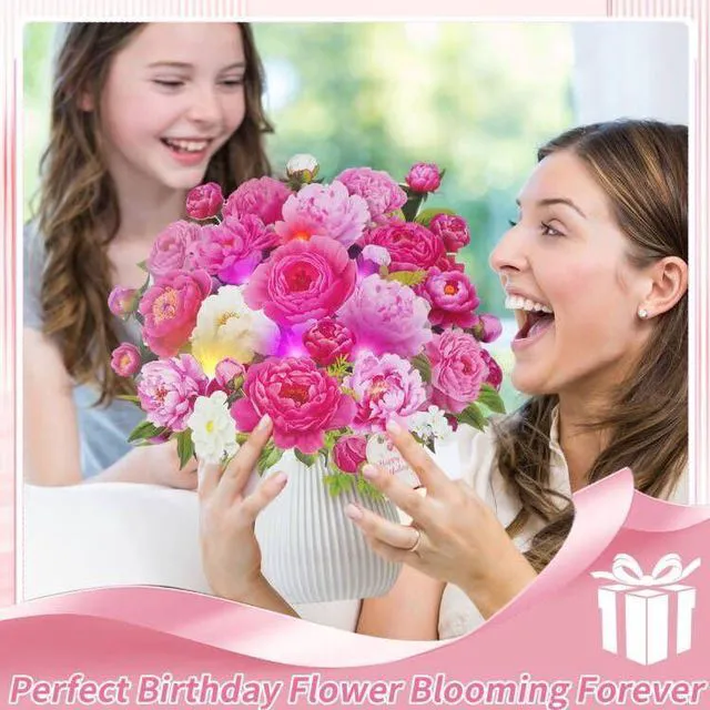 Alt view image 5 of 7 - Birthday Cards with MUSIC LIGHTS, 3D Pop Up Penoy Bouquet For Women 10 Inch Life Size, Play Birthday Song, Lights Dance, Paper Forever Flower, Musical Birthday Card Gift For Mom Grandma Wife