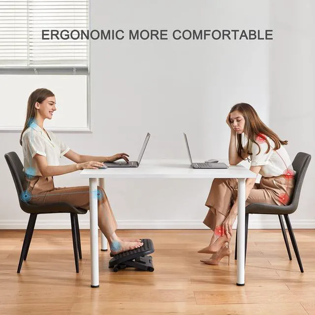Alt view image 4 of 7 - Adjustable Foot Rest for Under Desk with Massage Surface and Tilt 3 height positions, large non-skid platform, pre-assembled foot stool for work, study and home office, ergonomic leg support