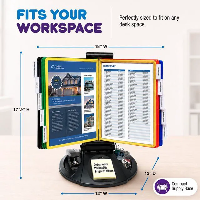 Alt view image 5 of 7 - AdjustaView Supply Base Desk Reference Display Organizer CL 5 Adjustable Viewing Angles PLUS Functional Supply Storage Base, 10 Letter Size EZ-Load Color Pockets, Easy No Tool Assembly