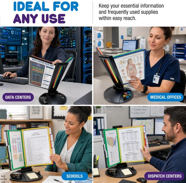 Alt view image 7 of 7 - AdjustaView Supply Base Desk Reference Display Organizer CL 5 Adjustable Viewing Angles PLUS Functional Supply Storage Base, 10 Letter Size EZ-Load Color Pockets, Easy No Tool Assembly