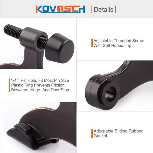 Alt view image 4 of 6 - 10 Pack Hinge Pin Door Stopper Oil Rubbed Bronze - Adjustable Heavy Duty Hinge Pin Door Stop with Black Rubber Bumper Tips