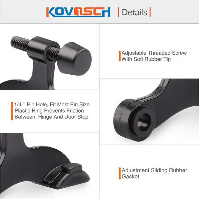 Alt view image 4 of 6 - 10 Pack Hinge Pin Door Stopper Black - Adjustable Heavy Duty Hinge Pin Door Stop with Black Rubber Bumper Tips