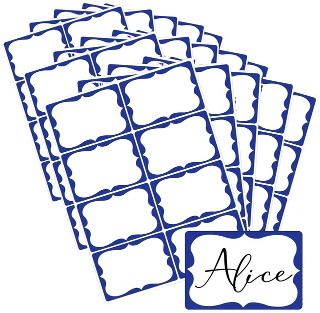 Main image of Plain Name Tags Sticker White with Blue Border 3" x 2" Sticky Name Stickers,Nametags 200 Pcs Adhesive Name Tag Labels, Stickers for Clothes,School,Office,Home,Classroom (Pack of 3)