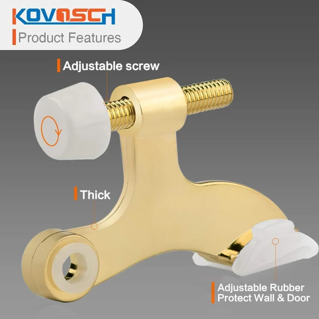 Alt view image 2 of 6 - 10 Pack Hinge Pin Door Stopper Bright Brass - Adjustable Heavy Duty Gold Hinge Pin Door Stops with White Rubber Bumper Tip