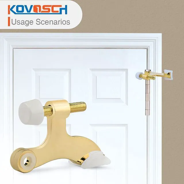 Alt view image 5 of 6 - 10 Pack Hinge Pin Door Stopper Bright Brass - Adjustable Heavy Duty Gold Hinge Pin Door Stops with White Rubber Bumper Tip
