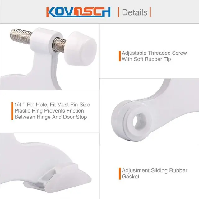 Alt view image 4 of 6 - 10 Pack Hinge Pin Door Stopper White - Adjustable Heavy Duty Hinge Pin Door Stop with White Rubber Bumper Tips