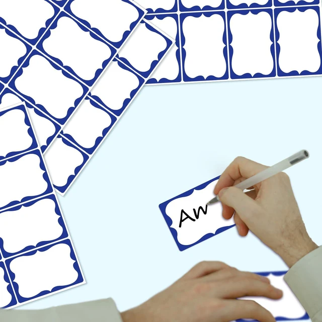 Alt view image 2 of 7 - Plain Name Tags Sticker White with Blue Border 3" x 2" Sticky Name Stickers,Nametags 200 Pcs Adhesive Name Tag Labels, Stickers for Clothes,School,Office,Home,Classroom (Pack of 3)