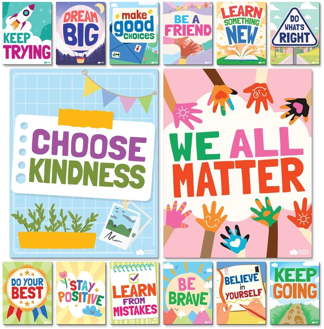 Main image of Motivational Posters for Classroom Decor - 14pc Inspirational Positive Affirmation Classroom Posters Middle School High School Elementary - Back to School Supplies Decorations Bulletin Board Wall