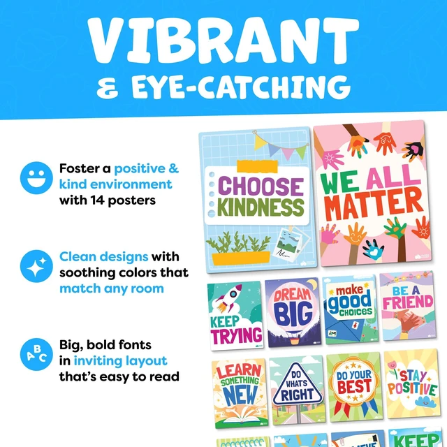 Alt view image 2 of 7 - Motivational Posters for Classroom Decor - 14pc Inspirational Positive Affirmation Classroom Posters Middle School High School Elementary - Back to School Supplies Decorations Bulletin Board Wall