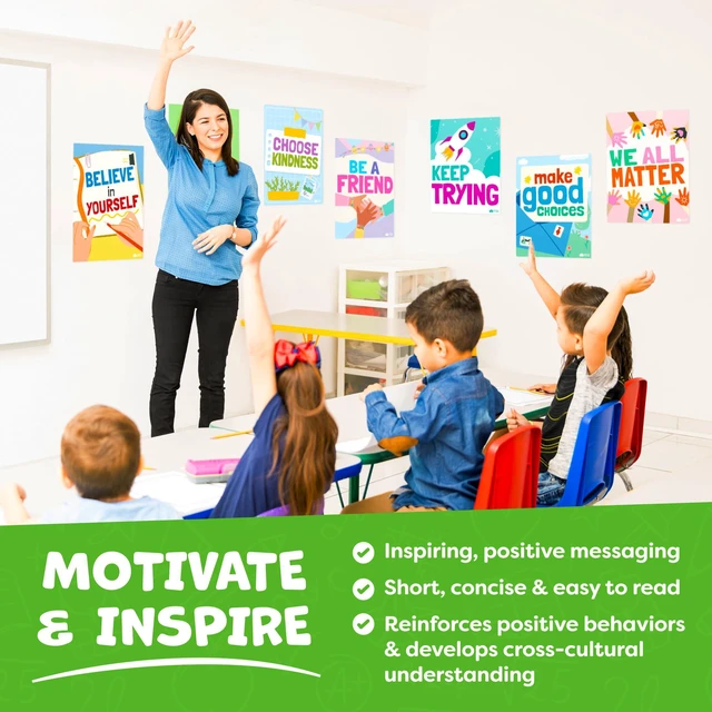 Alt view image 3 of 7 - Motivational Posters for Classroom Decor - 14pc Inspirational Positive Affirmation Classroom Posters Middle School High School Elementary - Back to School Supplies Decorations Bulletin Board Wall