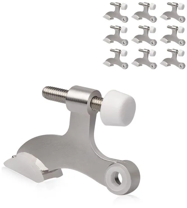 Main image of 10 Pack Hinge Pin Door Stopper Brushed Satin Nickel - Adjustable Heavy Duty Hinge Pin Door Stops with White Rubber Bumper Tips