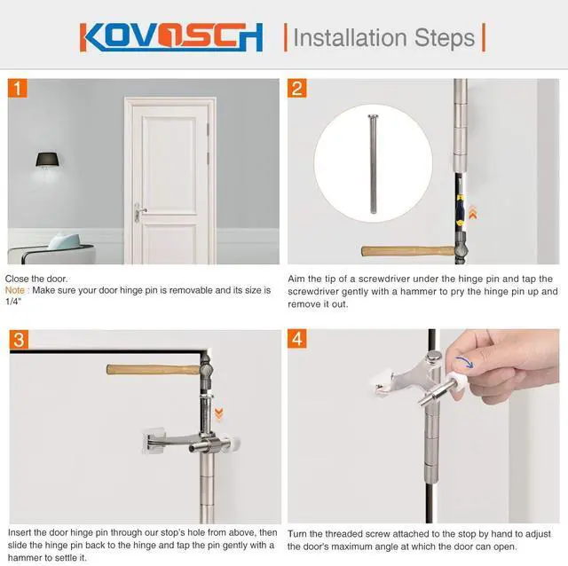 Alt view image 6 of 6 - 10 Pack Hinge Pin Door Stopper Brushed Satin Nickel - Adjustable Heavy Duty Hinge Pin Door Stops with White Rubber Bumper Tips