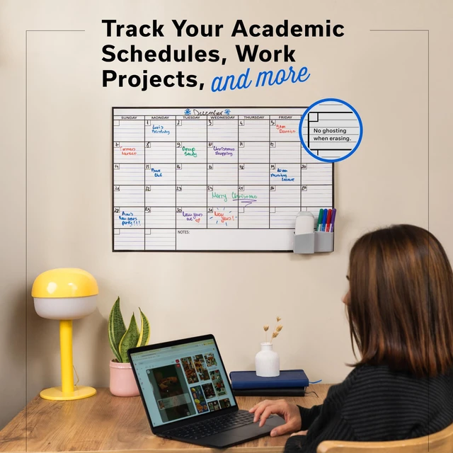 Alt view image 7 of 7 - (2 PK) Small Dry Erase Calendar for Wall, 17x26, Small Wall Calendar Dry Erase, White Board for Office, Home & School, Erasable Whiteboard, Monthly Undated Reusable White Board Planner