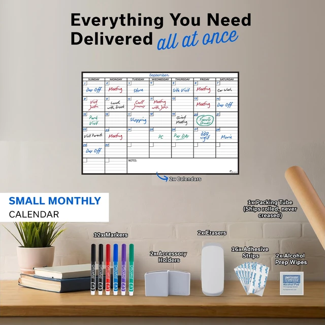 Alt view image 4 of 7 - (2 PK) Small Dry Erase Calendar for Wall, 17x26, Small Wall Calendar Dry Erase, White Board for Office, Home & School, Erasable Whiteboard, Monthly Undated Reusable White Board Planner