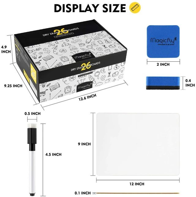 Alt view image 2 of 7 - 26 Pack Double Sided Dry Erase Board, 9" x 12" Small White Boards Mini Whiteboards with 32 Pens and 26 Erasers, Classroom Whiteboards for Students Teachers School Supplies