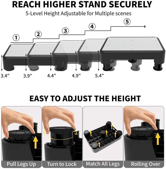 Alt view image 2 of 7 - 5-Level Adjustable Step Stool, 700 LBS Capacity Safety Bed Step for Seniors, Exercise Setp Platform, Portable Stair Assist for Elderly, Wide Step up for Kitchen, Car, Bedside & Shower, White