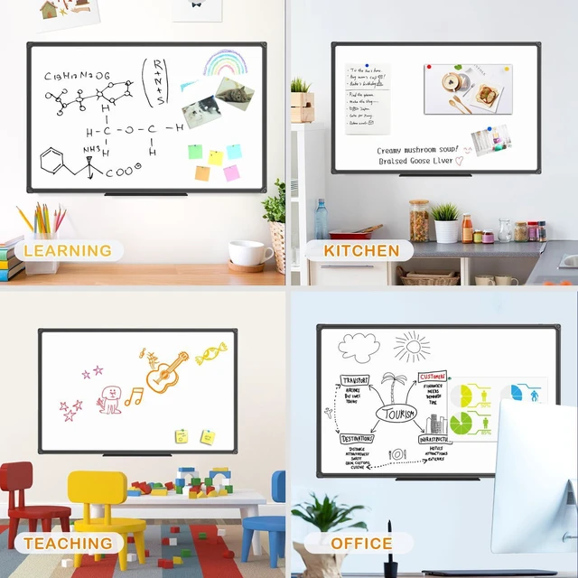 Alt view image 2 of 7 - Magnetic Whiteboard, Dry Erase Board 48 x 31 Inch Black Aluminum Frame Wall Mounted Board for Office Home and School