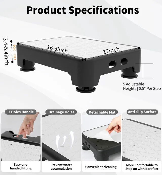 Alt view image 5 of 7 - 5-Level Adjustable Step Stool, 700 LBS Capacity Safety Bed Step for Seniors, Exercise Setp Platform, Portable Stair Assist for Elderly, Wide Step up for Kitchen, Car, Bedside & Shower, White